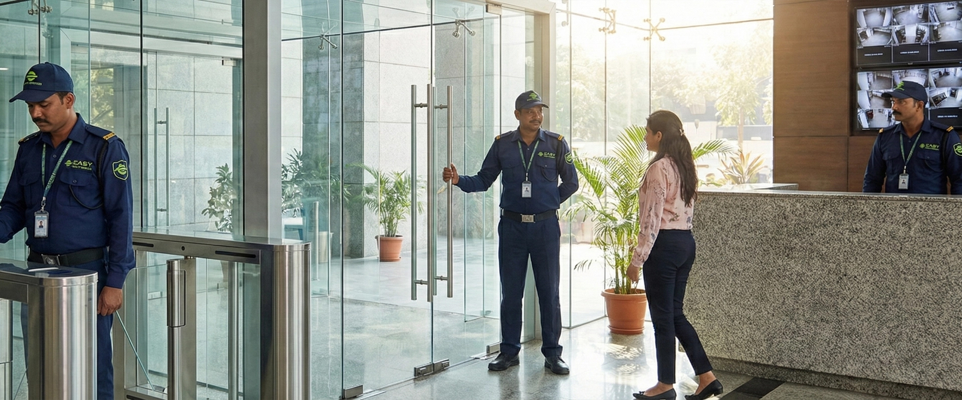 Security personnel managing facility entry