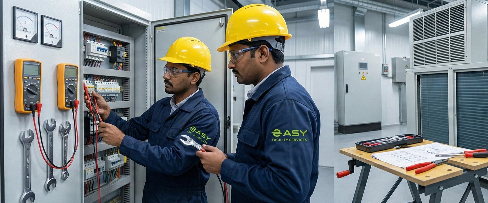 Technicians performing electrical maintenance checks